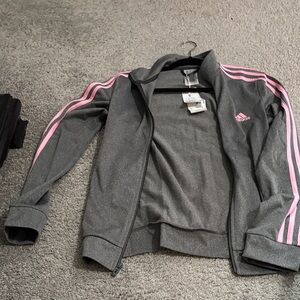 Adidas Heather Gray Jacket with Pink Accents